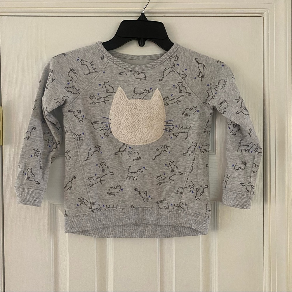 Girls 4 Jumping Beans Cat Sweatshirt Pullover Crewneck Sherpa Cat Softest Fleece
